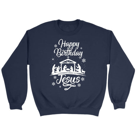 Happy birthday Jesus sweatshirt - Christian Christmas sweatshirts Navy / S