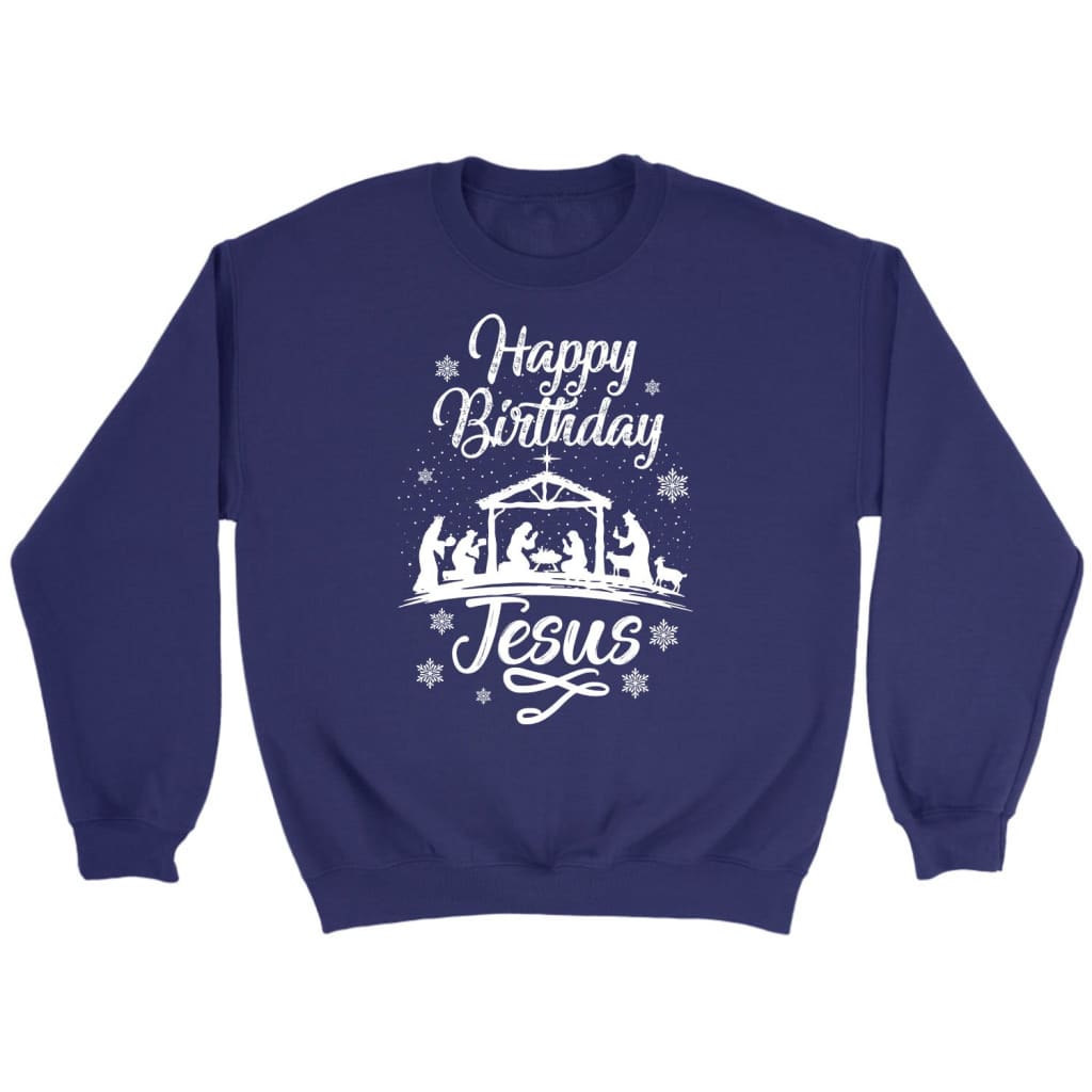 Happy birthday Jesus sweatshirt - Christian Christmas sweatshirts Purple / S