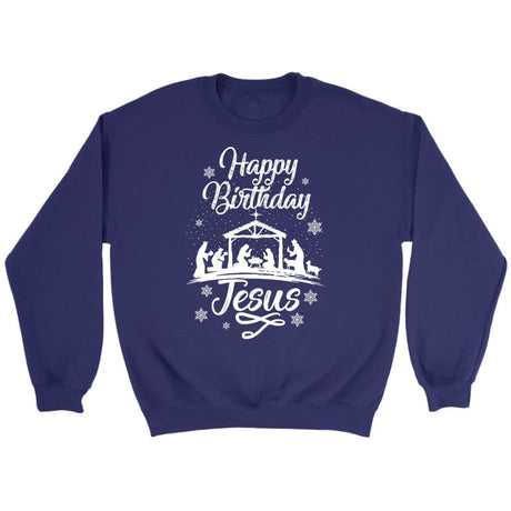 Happy birthday Jesus sweatshirt - Christian Christmas sweatshirts Purple / S