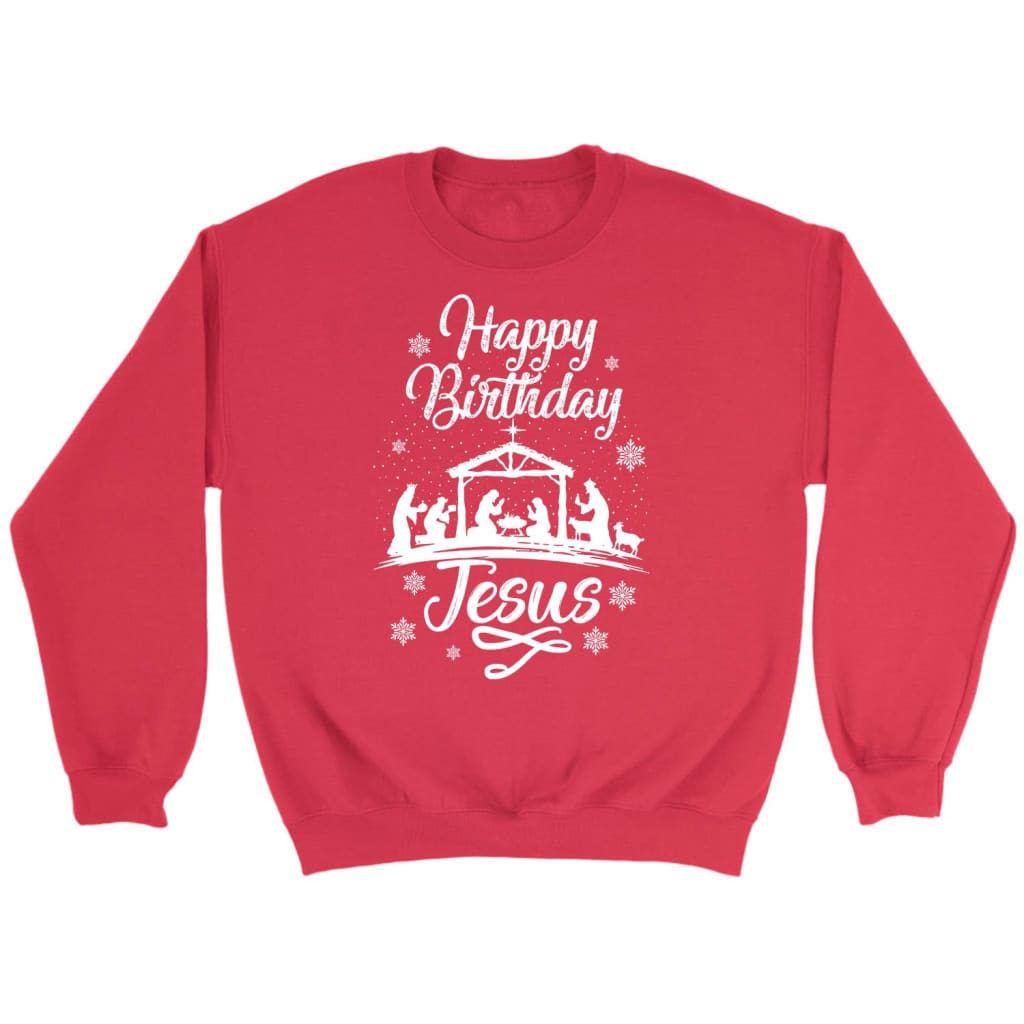 Happy birthday Jesus sweatshirt - Christian Christmas sweatshirts Red / S