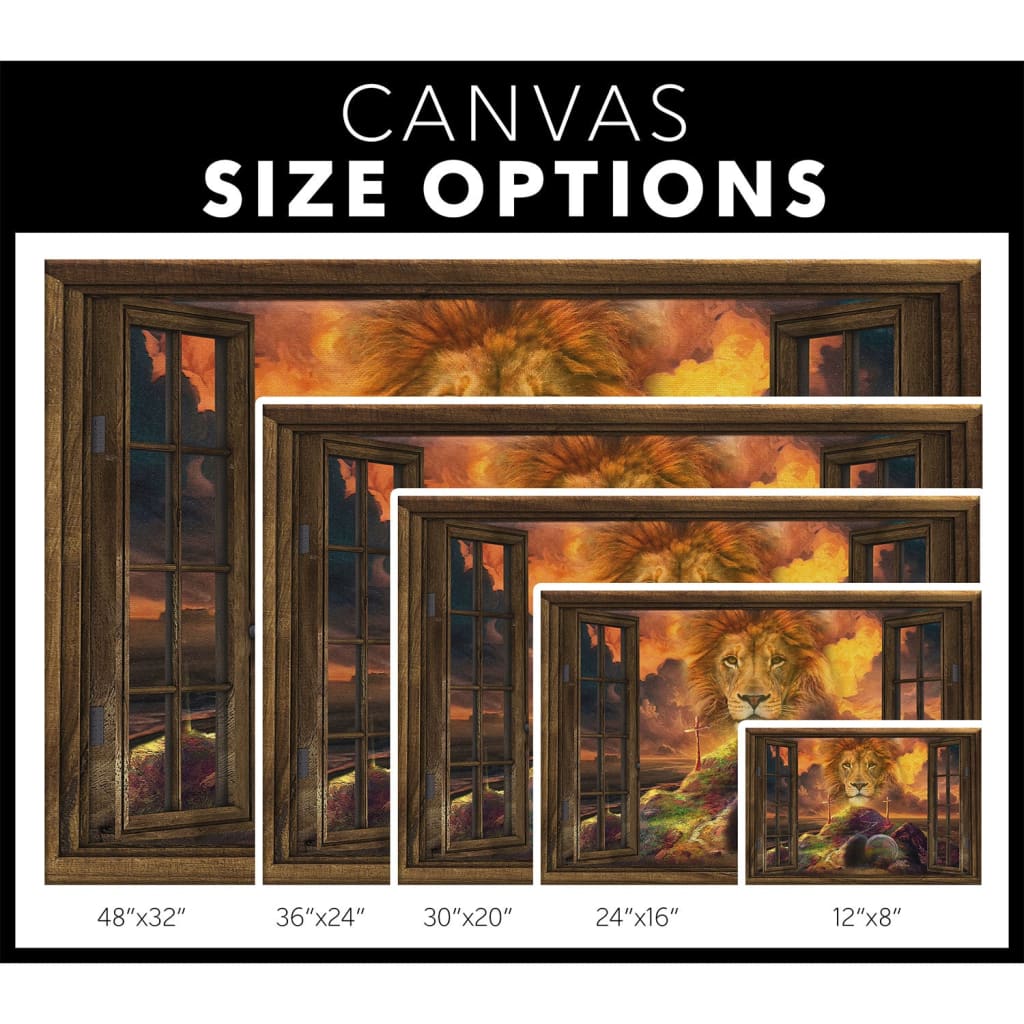 Christian canvas wall art showcasing &quot;He Is Risen&quot; and a majestic Lion of Judah, a meaningful addition to any Christian home decor.