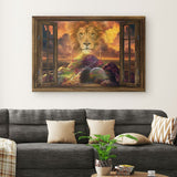 "He Is Risen" canvas art depicting the Lion of Judah, a powerful Christian decoration for celebrating the Easter season.