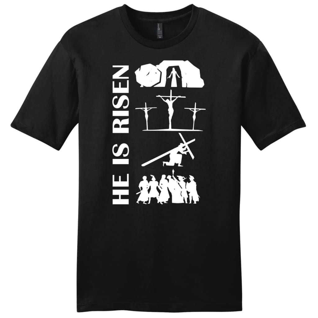 He is risen men’s Christian t-shirt Christian Easter gifts Black / S