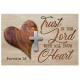 Christian wall art featuring a heart cross and Proverbs 3:5, "Trust In The Lord With All Your Heart," perfect faith-based home decor.