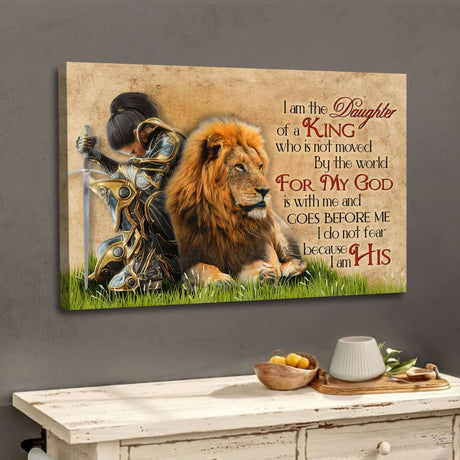 Warrior woman and Lion I am the daughter of a King who is not moved by the world wall art canvas
