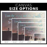 Canvas size options - Religious wall art decor featuring John 14:6, "I Am the Way and the Truth and the Life," perfect for faith-filled home decor.