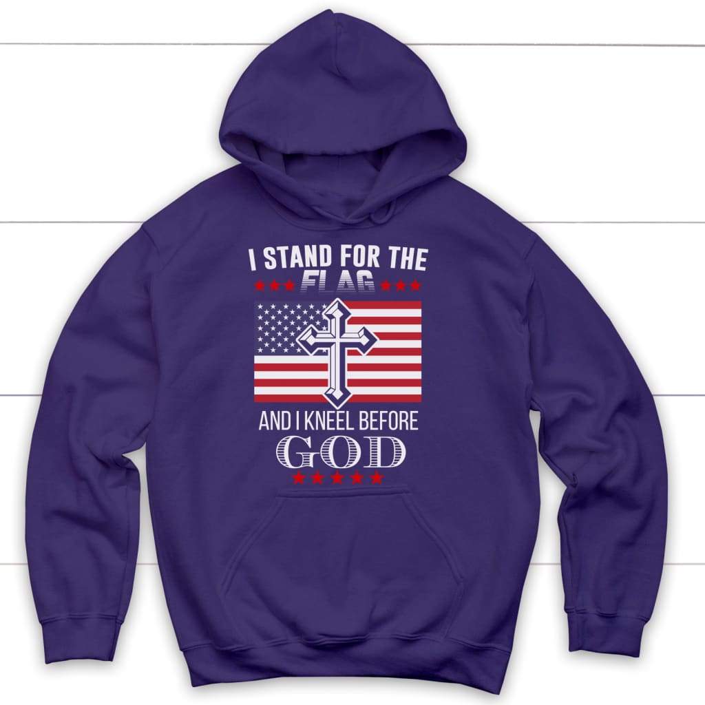 I stand for the flag and I kneel before God American flag Christian hoodie Purple / S