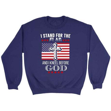I stand for the flag and i kneel before God American flag Christian sweatshirt Purple / S