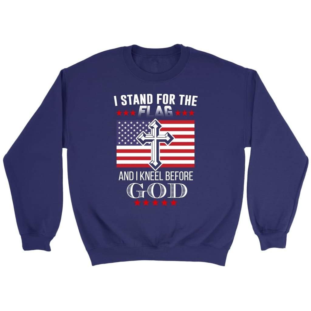 I stand for the flag and i kneel before God American flag Christian sweatshirt Purple / S