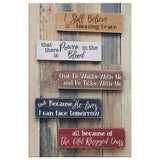Faith-based wall art with "I Still Believe in Amazing Grace" message, great religious decor for Christian homes.