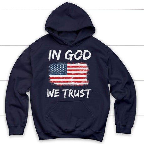 In God we trust American flag Christian hoodie Navy / S