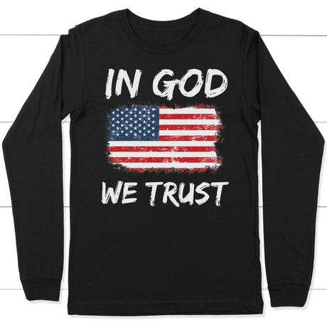 In God we trust American flag long sleeve shirt Black / S