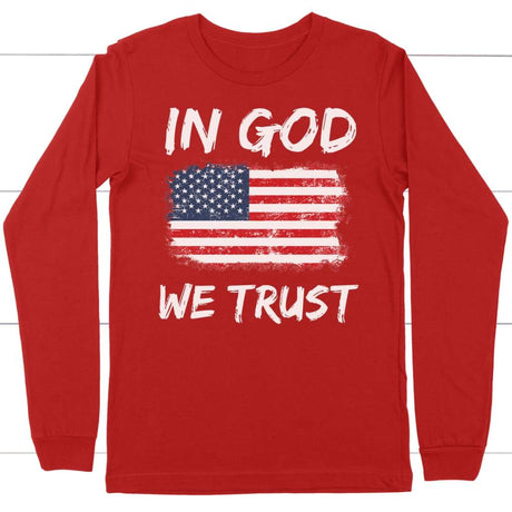 In God we trust American flag long sleeve shirt Red / S