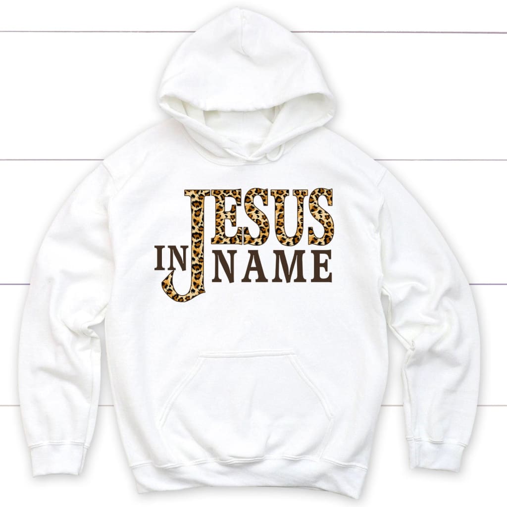 In Jesus name Leopard Christian hoodie Jesus hoodies White / S
