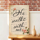 Christian wall art featuring "In the Garden Hymn, He Walks With Me," perfect faith-based decor with inspirational song lyrics.