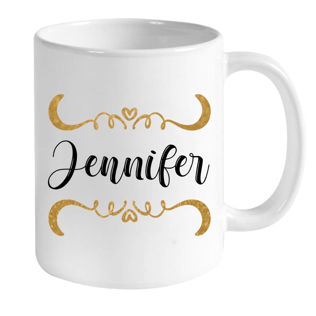 Faith-inspired mug featuring "In the Morning When I Rise Give Me Jesus" and personalized name, great for religious gifts.