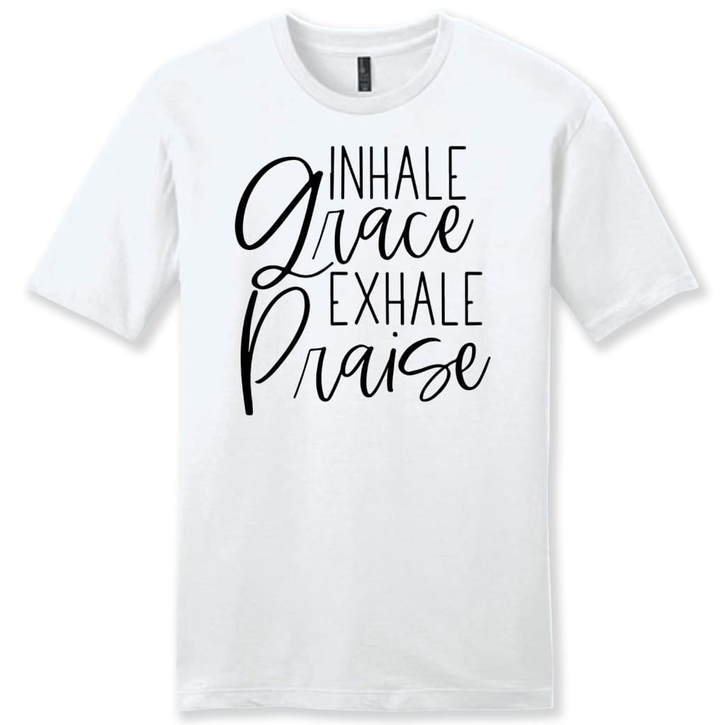 Inhale Grace exhale praise mens Christian t-shirt White / S