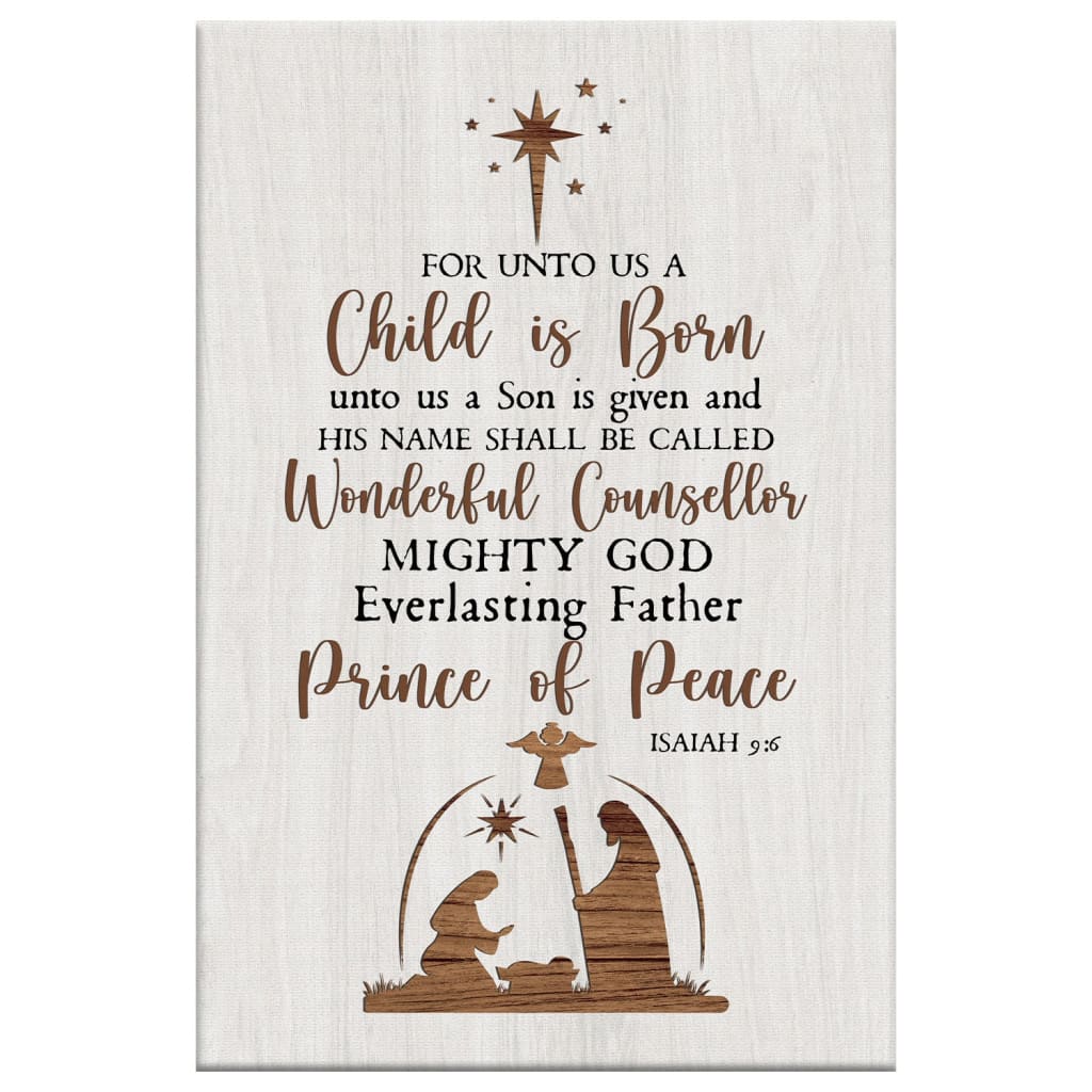 Isaiah 9:6 for Unto Us a Child is Born Christmas Wall Art Canvas