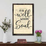 "It Is Well With My Soul" hymn sheet music wall art canvas, Christian gift.