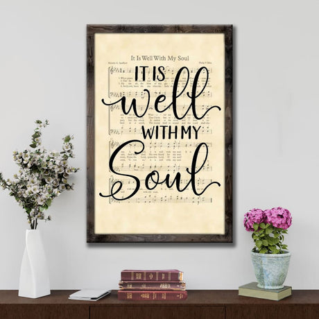 "It Is Well With My Soul" hymn sheet music wall art canvas, Christian gift.