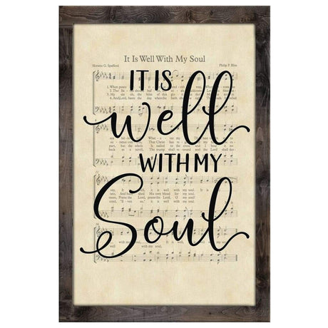 "It Is Well With My Soul" hymn sheet music canvas, Christian decor and gift idea.