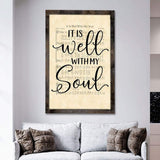 Christian wall art with "It Is Well With My Soul" hymn sheet music, ideal for gifts.