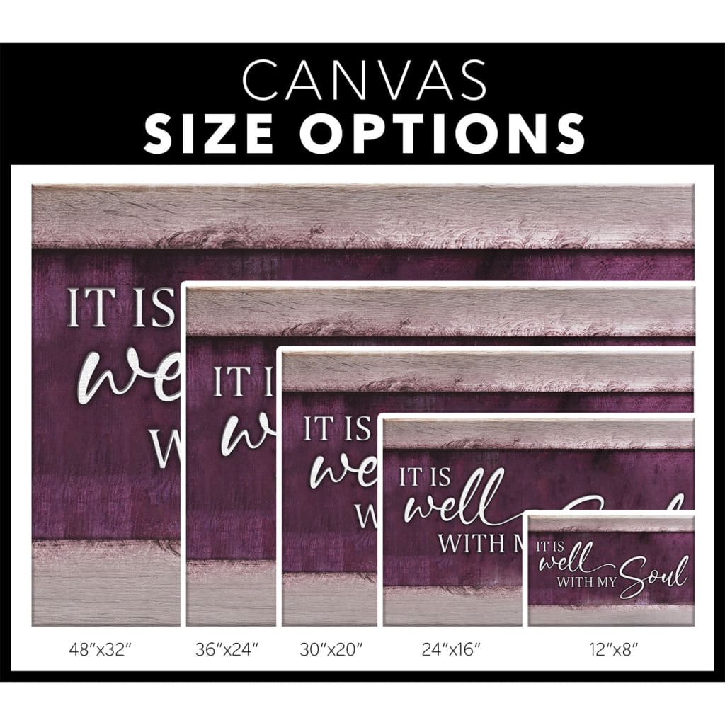 Elegant wall art canvas featuring "It Is Well With My Soul," great for personal inspiration or as a thoughtful Christian gift.