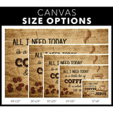 Rustic Christian wall art canvas featuring "All I Need Today is Coffee and Jesus," ideal for scripture-inspired gifts.