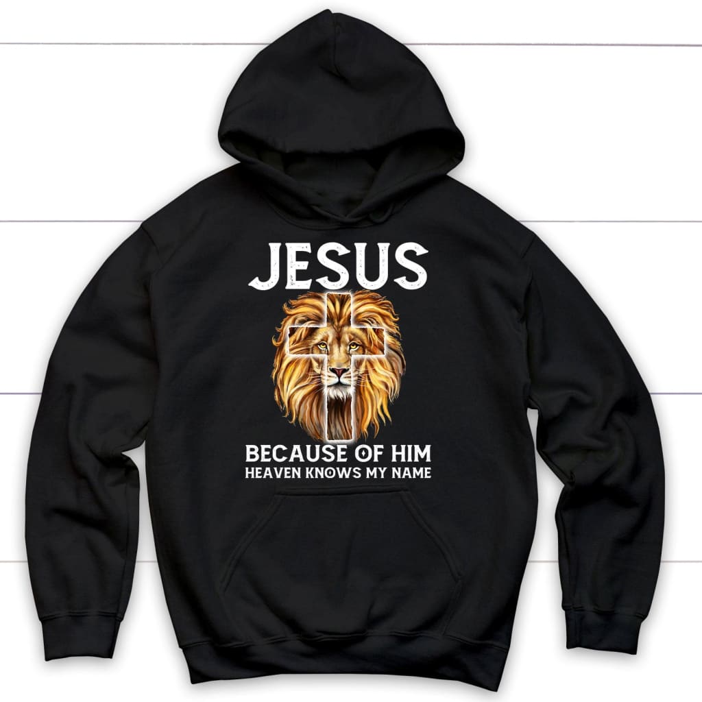 Jesus because of him heaven knows my name hoodie Christian hoodies Black / S