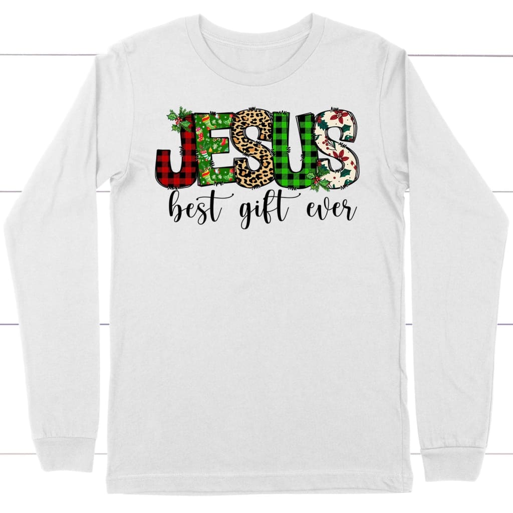 Jesus best gift ever Buffalo plaid leopard long sleeve shirt White / S