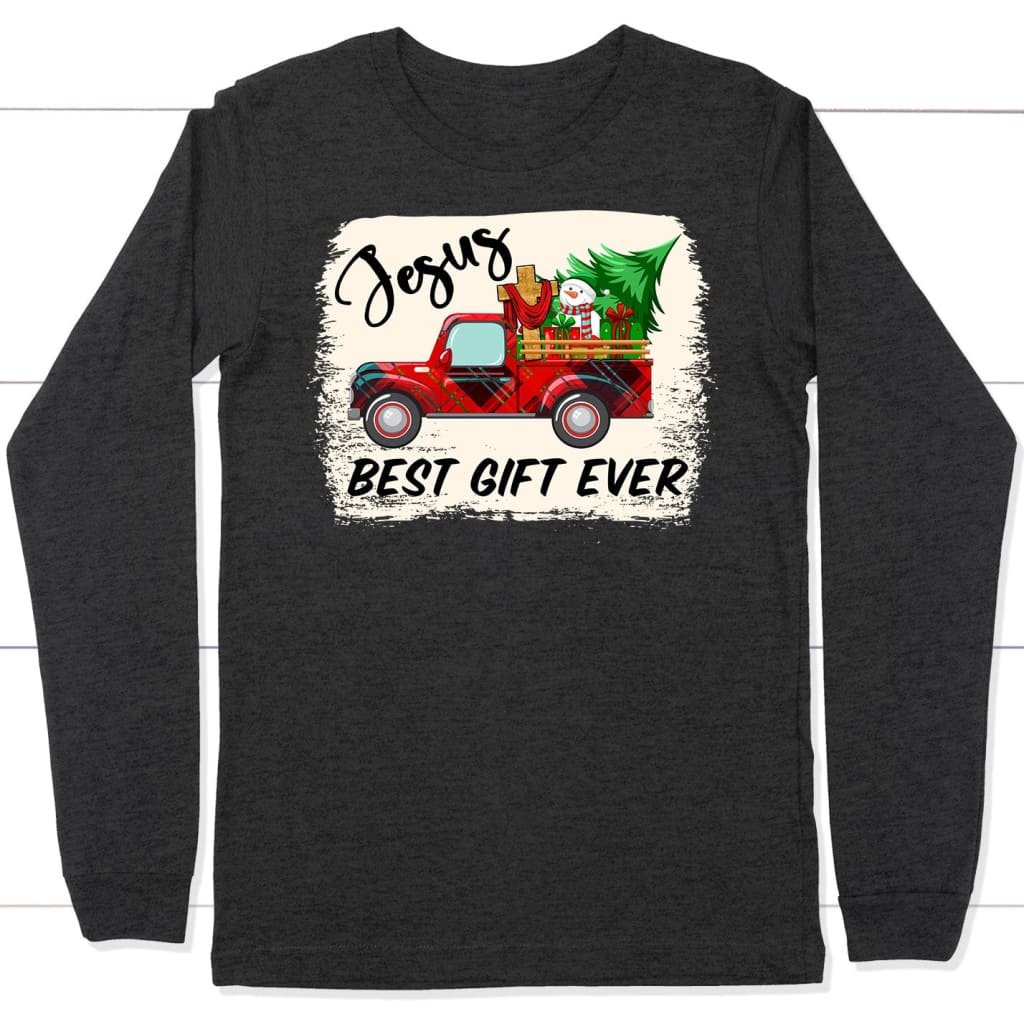 Jesus best gift ever Red truck Christmas long sleeve shirt Dark Grey Heather / S