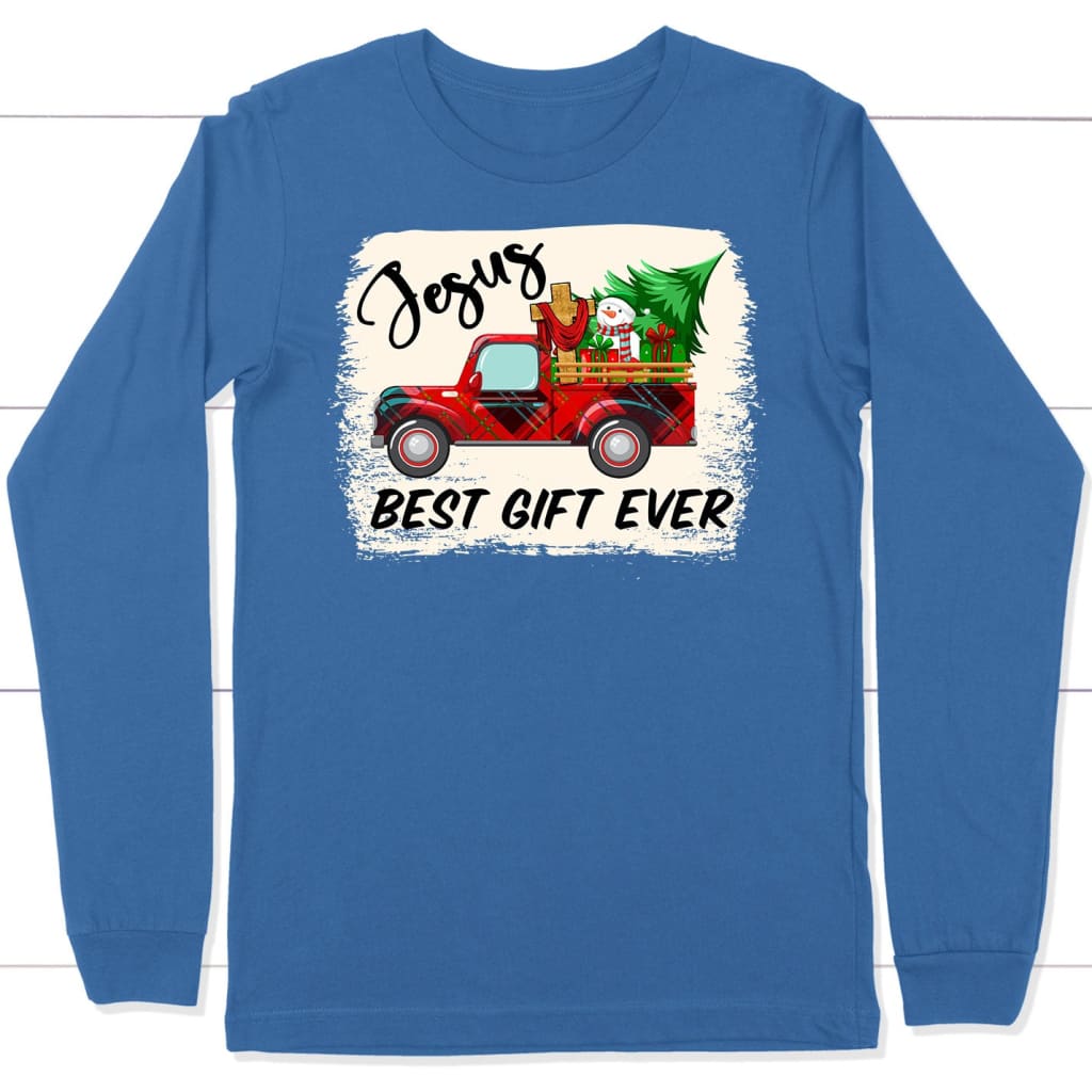 Jesus best gift ever Red truck Christmas long sleeve shirt True Royal / S