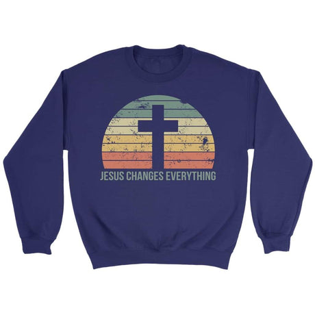 Jesus Changes Everything Christian sweatshirt Purple / S