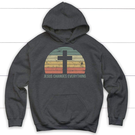 Jesus Changes Everything Vintage Christian hoodie Dark Heather / S