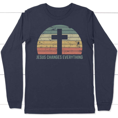 Jesus Changes Everything Vintage long sleeve shirt Navy / S
