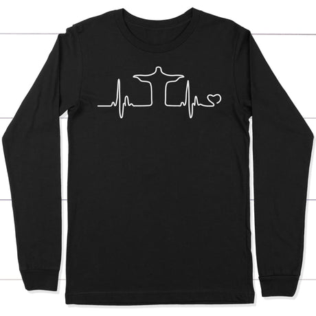 Jesus heartbeat long sleeve t-shirt | Christian apparel Black / S