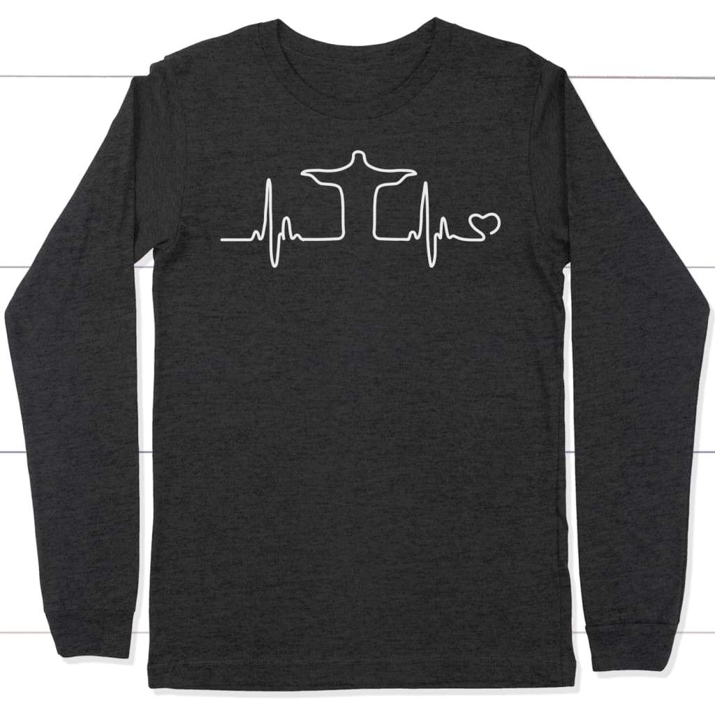 Jesus heartbeat long sleeve t-shirt | Christian apparel Dark Grey Heather / S