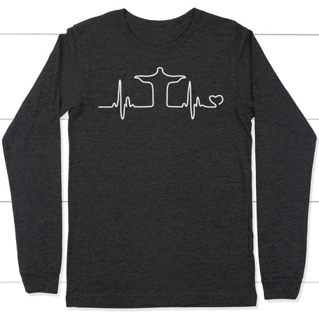 Jesus heartbeat long sleeve t-shirt | Christian apparel Dark Grey Heather / S