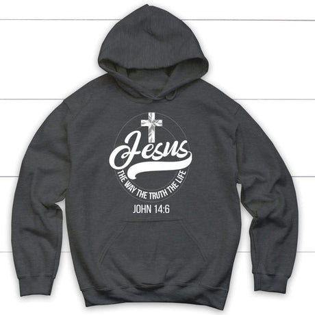 Jesus hoodie: Jesus the way the truth the life Christian hoodie Dark Heather / S