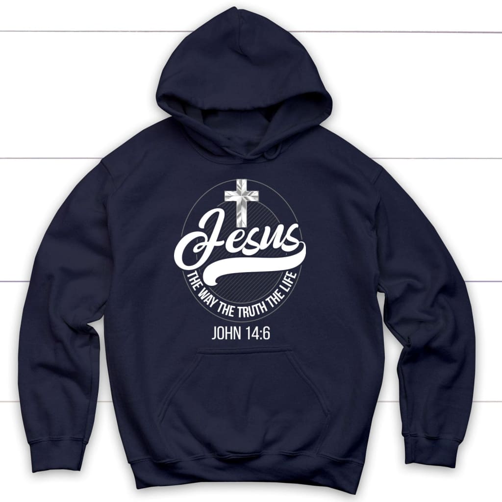 Jesus hoodie: Jesus the way the truth the life Christian hoodie Navy / S