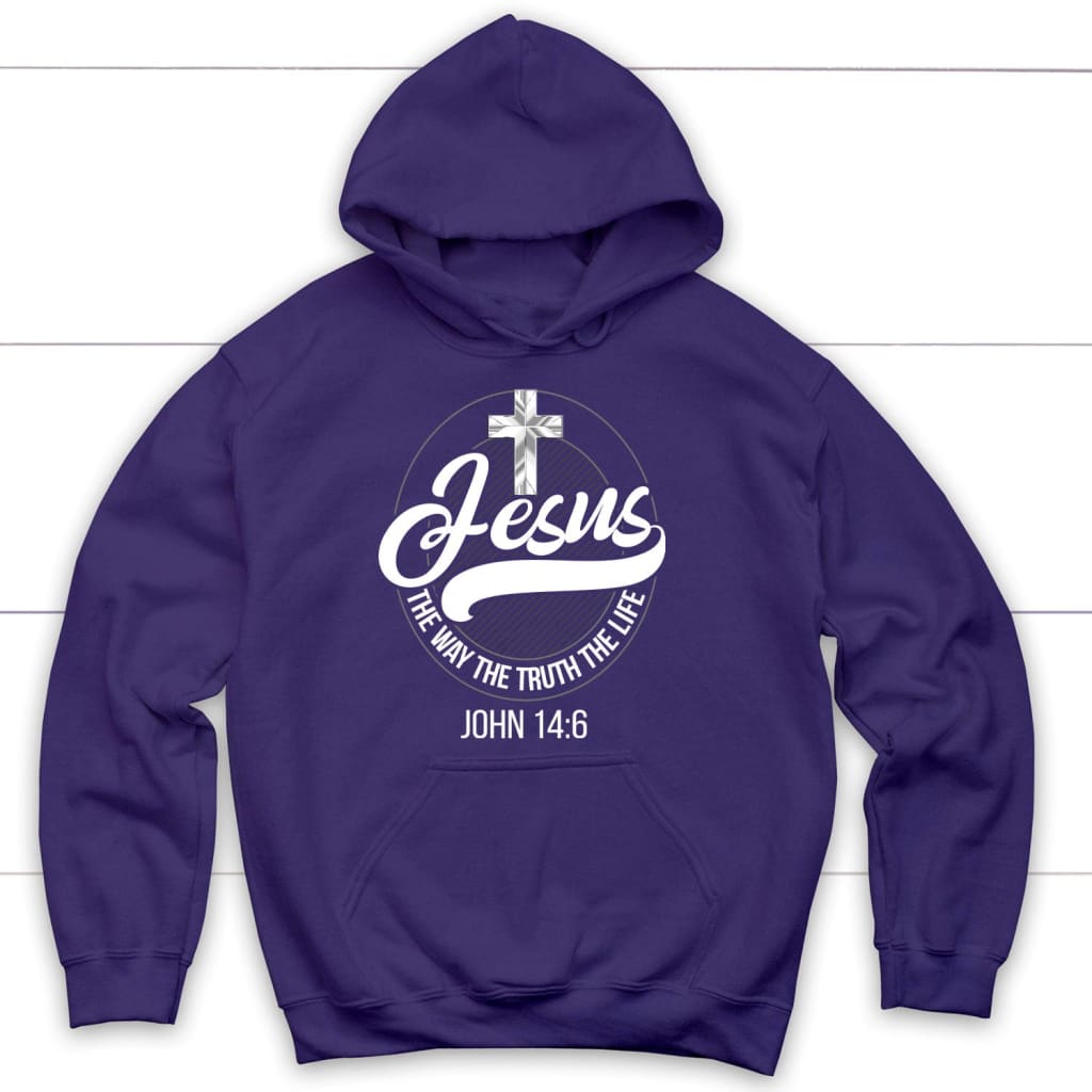 Jesus hoodie: Jesus the way the truth the life Christian hoodie Purple / S