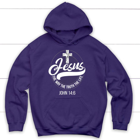 Jesus hoodie: Jesus the way the truth the life Christian hoodie Purple / S