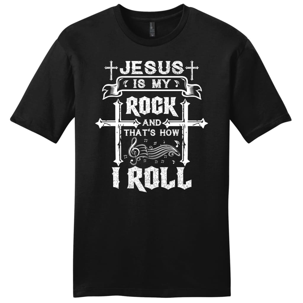 Jesus is my rock and that’s how I roll mens Christian t-shirt Black / S