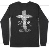 Jesus is my savior not my religion long sleeve t-shirt | Christian apparel Dark Grey Heather / S