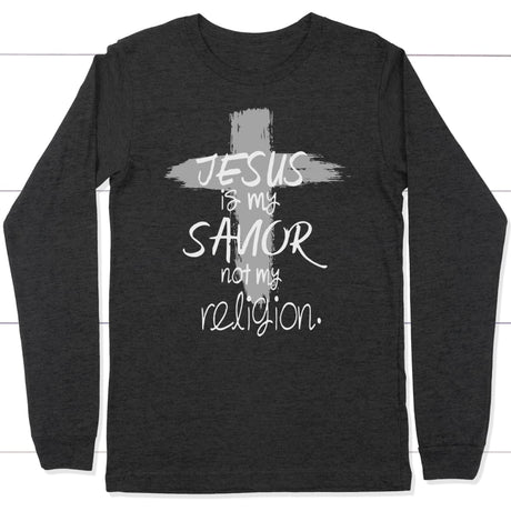 Jesus is my savior not my religion long sleeve t-shirt | Christian apparel Dark Grey Heather / S
