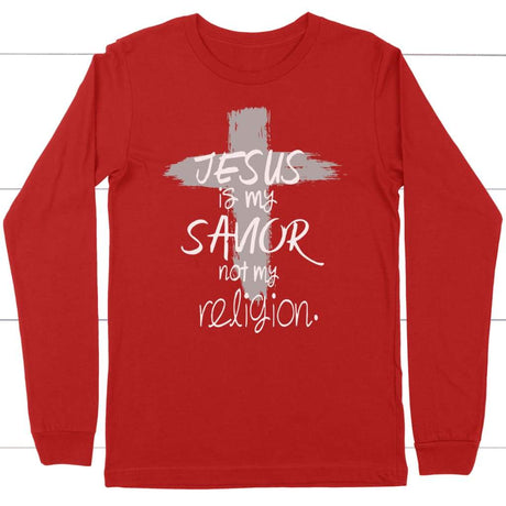 Jesus is my savior not my religion long sleeve t-shirt | Christian apparel Red / S