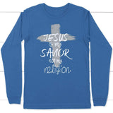 Jesus is my savior not my religion long sleeve t-shirt | Christian apparel True Royal / S