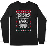 Jesus is reason for the season Christian Christmas long sleeve t-shirt Black / S