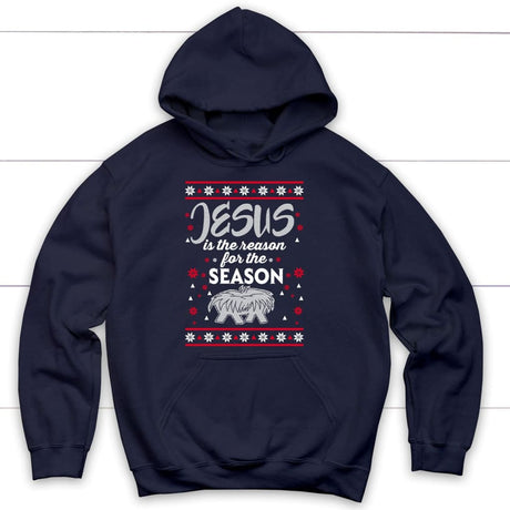 Jesus is reason for the season Christmas Christian hoodie Navy / S