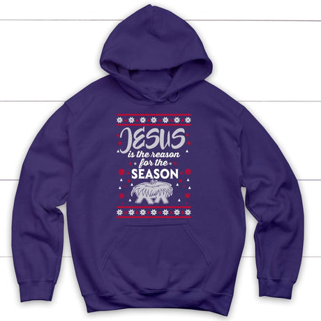 Jesus is reason for the season Christmas Christian hoodie Purple / S
